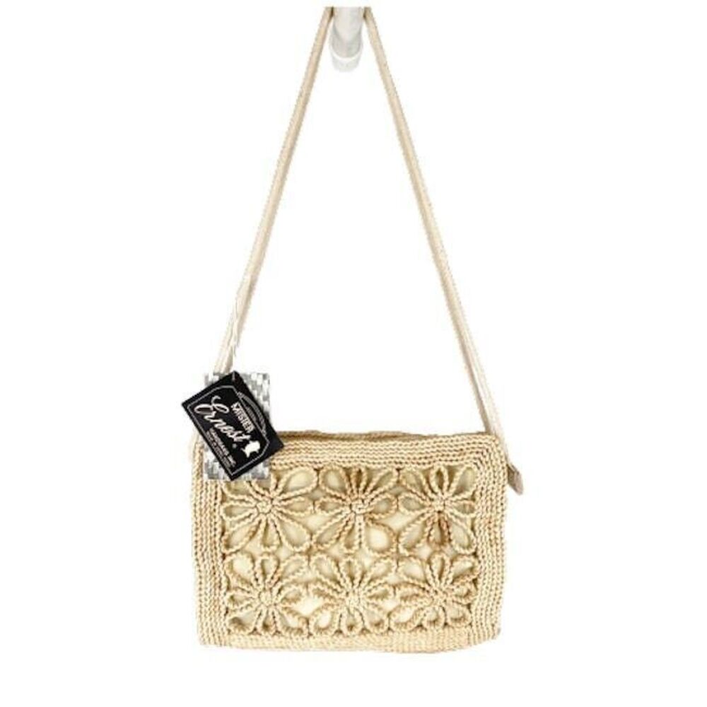 Cottagecore Natural Straw Shoulder Bag NEW Tote Floral Woven Lightweight NWT - Picture 3 of 14
